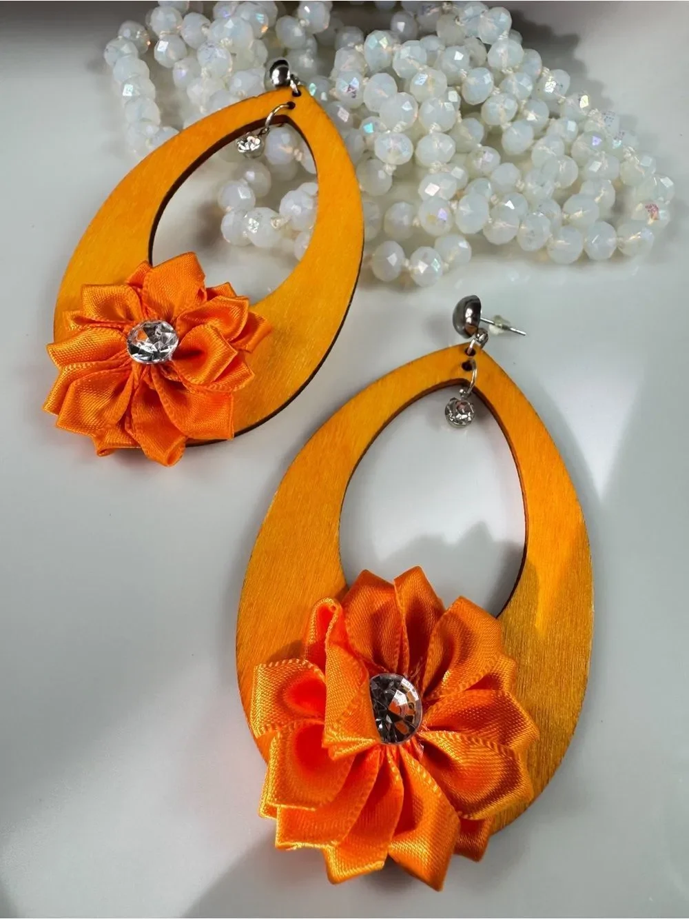 Handmade Orange Flower Drop Earrings - Bold Women's Jewelry